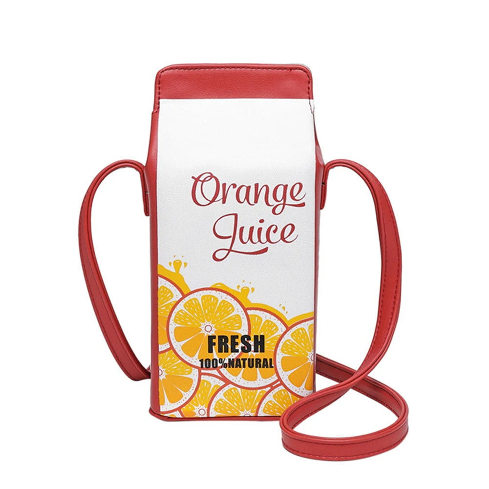 Portable Women Funny Milk Box Shape Shoulder Bag Phone Crossbody Pouch