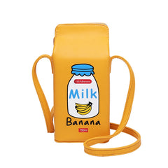 Portable Women Funny Milk Box Shape Shoulder Bag Phone Crossbody Pouch