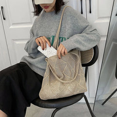 Unique Hollow Knitted Shoulder Bag for Women Large Capacity Tote Bag