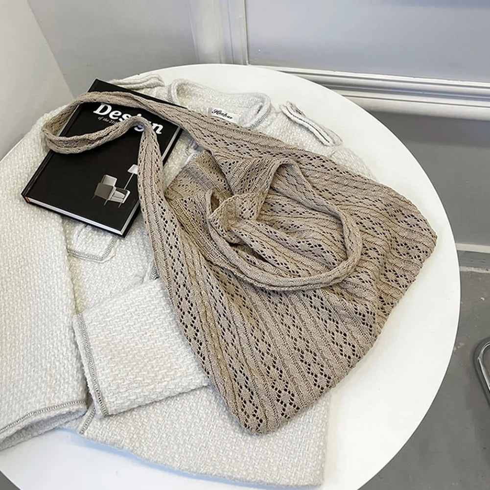 Unique Hollow Knitted Shoulder Bag for Women Large Capacity Tote Bag