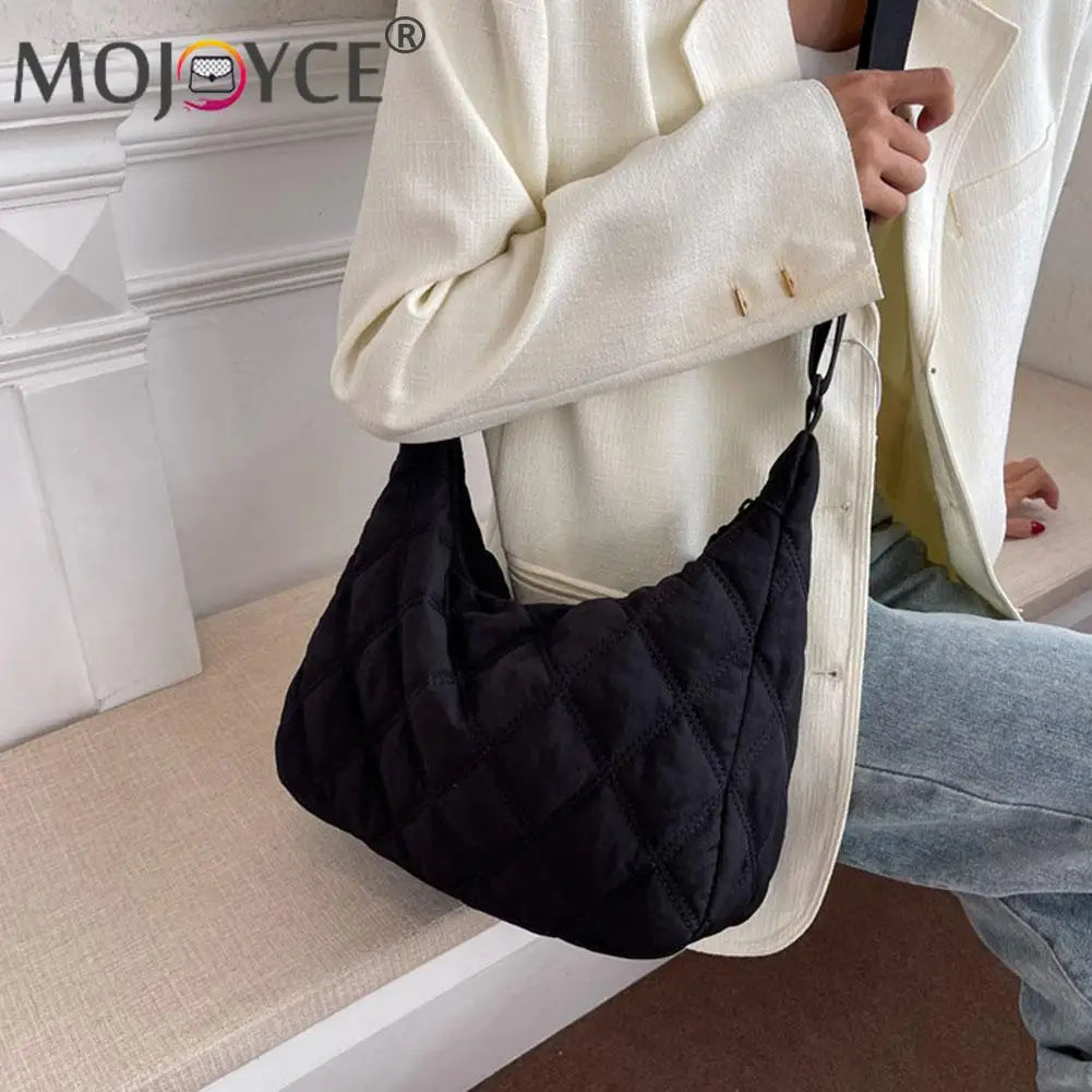 Portable Women Nylon Cotton Padded Shoulder Crossbody Space Bag