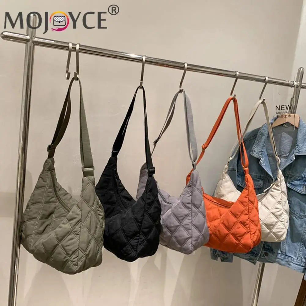 Portable Women Nylon Cotton Padded Shoulder Crossbody Space Bag