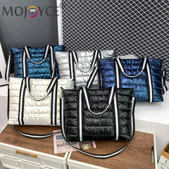 Portable Women Space Padded Nylon Messenger Tote Bag Autumn Winter Solid Large C