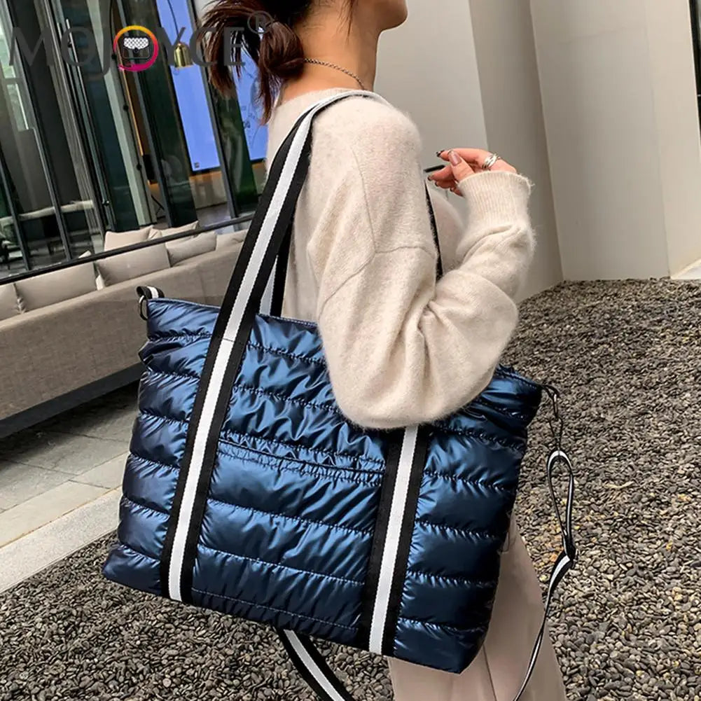 Portable Women Space Padded Nylon Messenger Tote Bag Autumn Winter Solid Large C