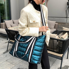 Portable Women Space Padded Nylon Messenger Tote Bag Autumn Winter Solid Large C