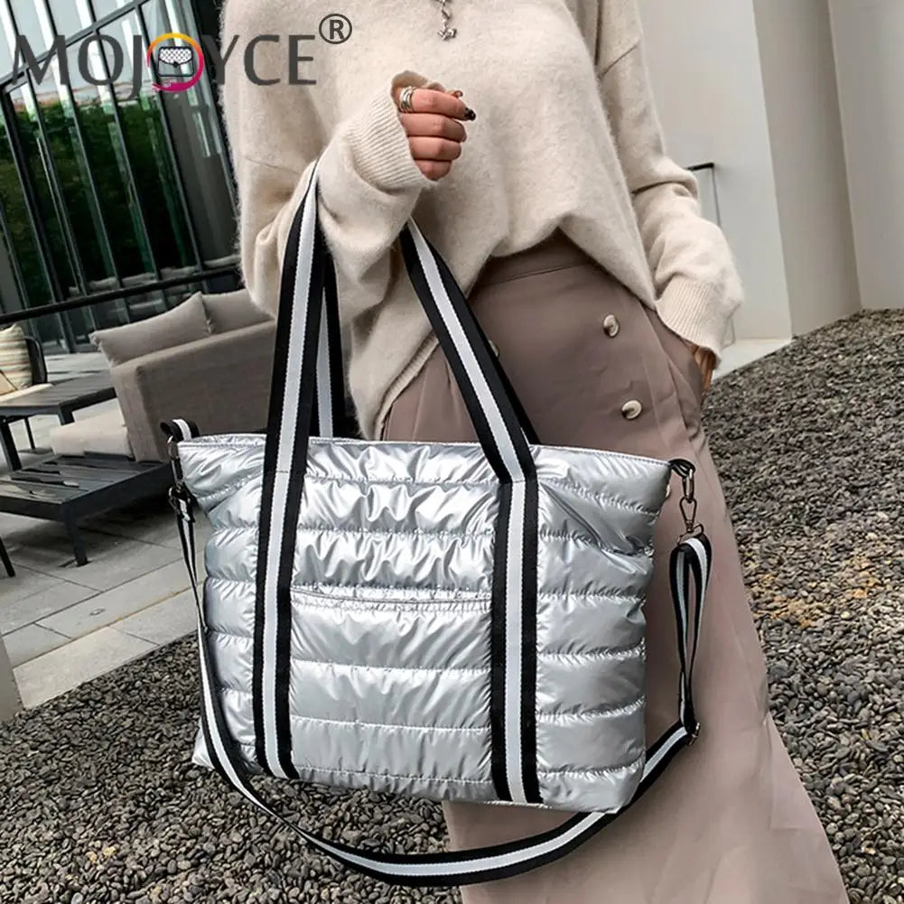 Portable Women Space Padded Nylon Messenger Tote Bag Autumn Winter Solid Large C