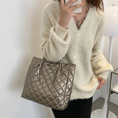 Women Padded Nylon Messenger Tote Bag Solid Large Capacity Zipper Top-handle