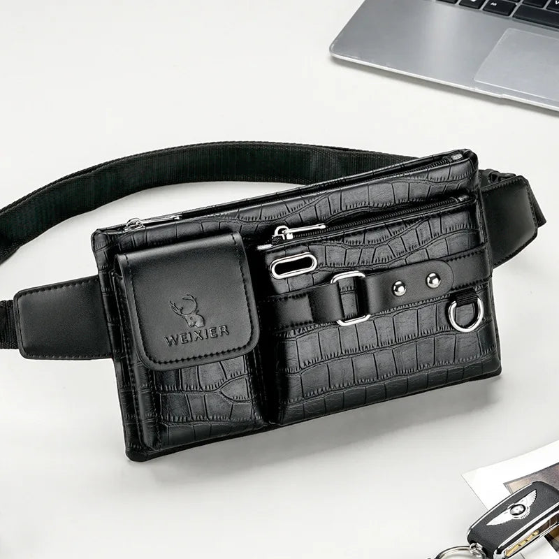 Men Waist Purse Leather Chest Bag Fanny Pack Shoulder Crossbody Waist Bag
