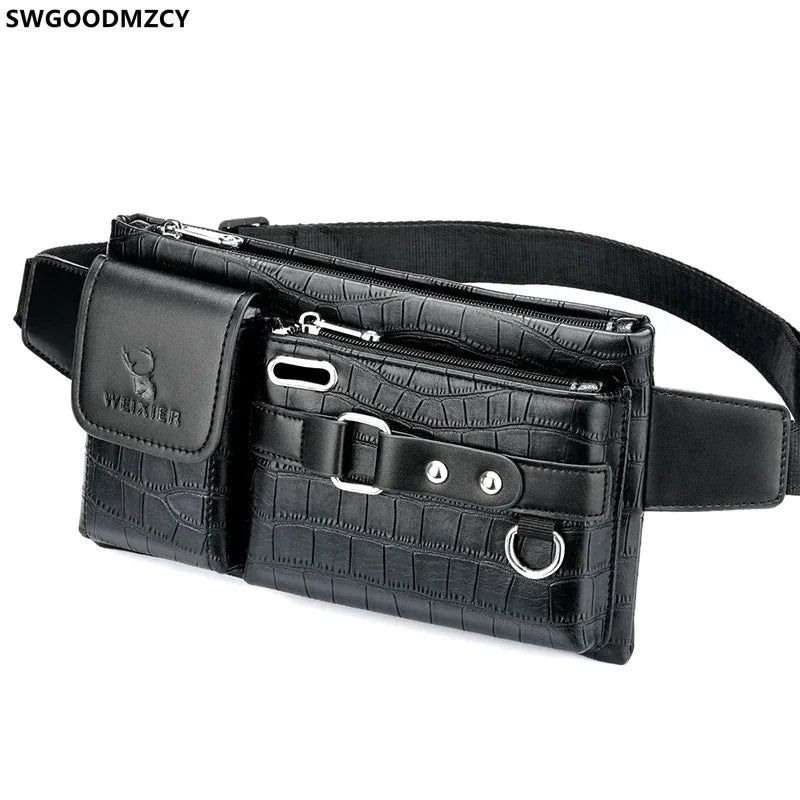 Men Waist Purse Leather Chest Bag Fanny Pack Shoulder Crossbody Waist Bag