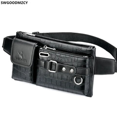 Men Waist Purse Leather Chest Bag Fanny Pack Shoulder Crossbody Waist Bag