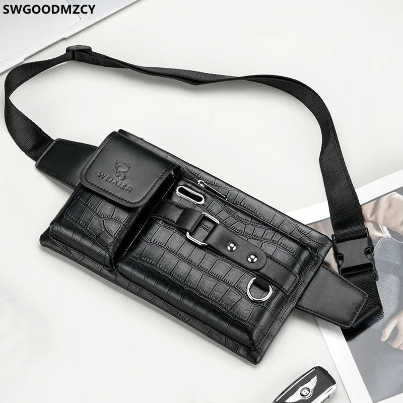 Men Waist Purse Leather Chest Bag Fanny Pack Shoulder Crossbody Waist Bag