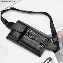 Men Waist Purse Leather Chest Bag Fanny Pack Shoulder Crossbody Waist Bag