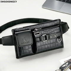 Men Waist Purse Leather Chest Bag Fanny Pack Shoulder Crossbody Waist Bag