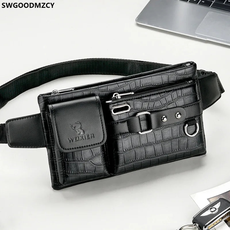 Men Waist Purse Leather Chest Bag Fanny Pack Shoulder Crossbody Waist Bag