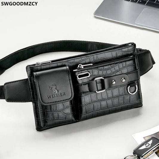 Men Waist Purse Leather Chest Bag Fanny Pack Shoulder Crossbody Waist Bag