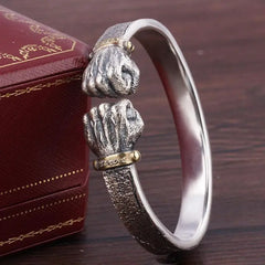 Men's 999 Silver Power Fist Cuff Bracelet Retro Personality Solid