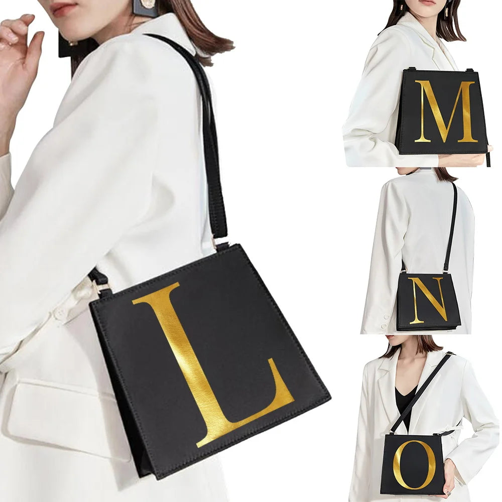 Golden Letters Initial Name Pattern Messenger Bag
