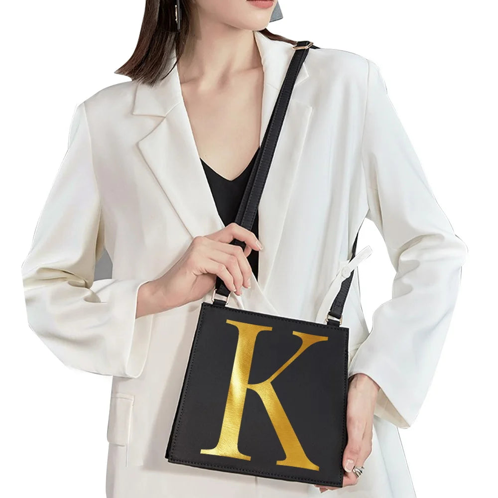 Golden Letters Initial Name Pattern Messenger Bag