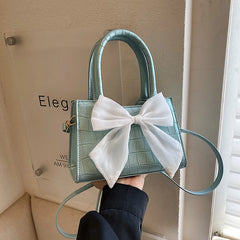 Texture Bow Handbag Solid Women's Shoulder Messenger Bag