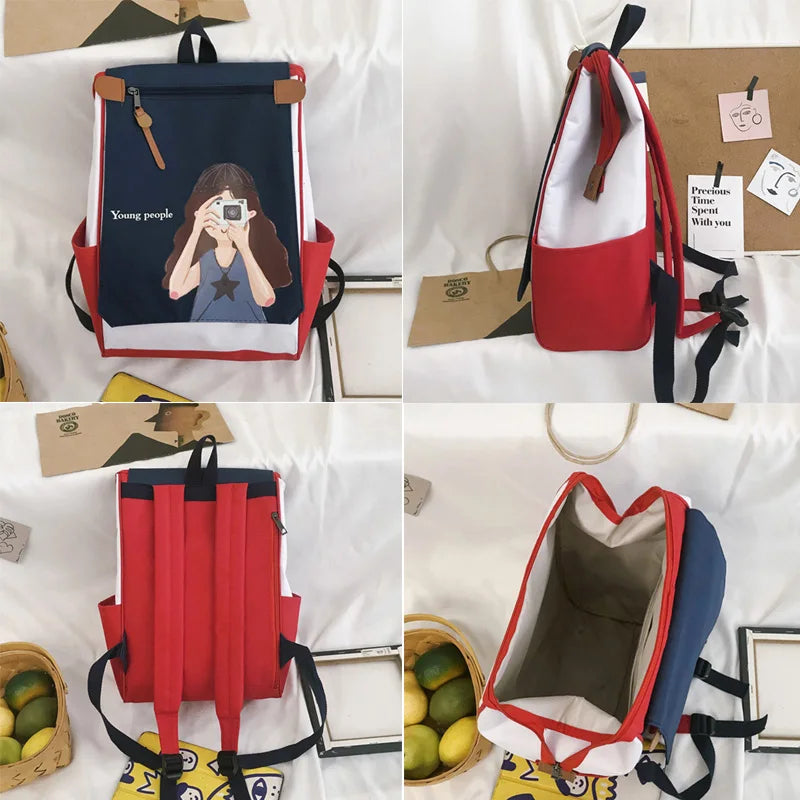 Preppy Anime Women Backpack High School College Student Schoolbag