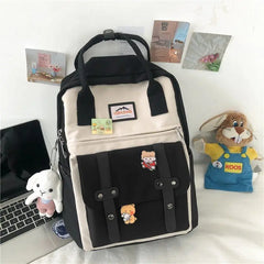 Preppy Retro Panelled Women Backpack Japanese Harajuku Student School Bags