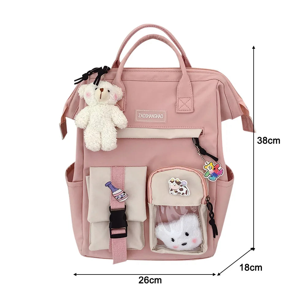 Preppy Style Canvas Backpack Large Capacity School Bag