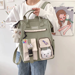 Preppy Style Canvas Backpack Large Capacity School Bag