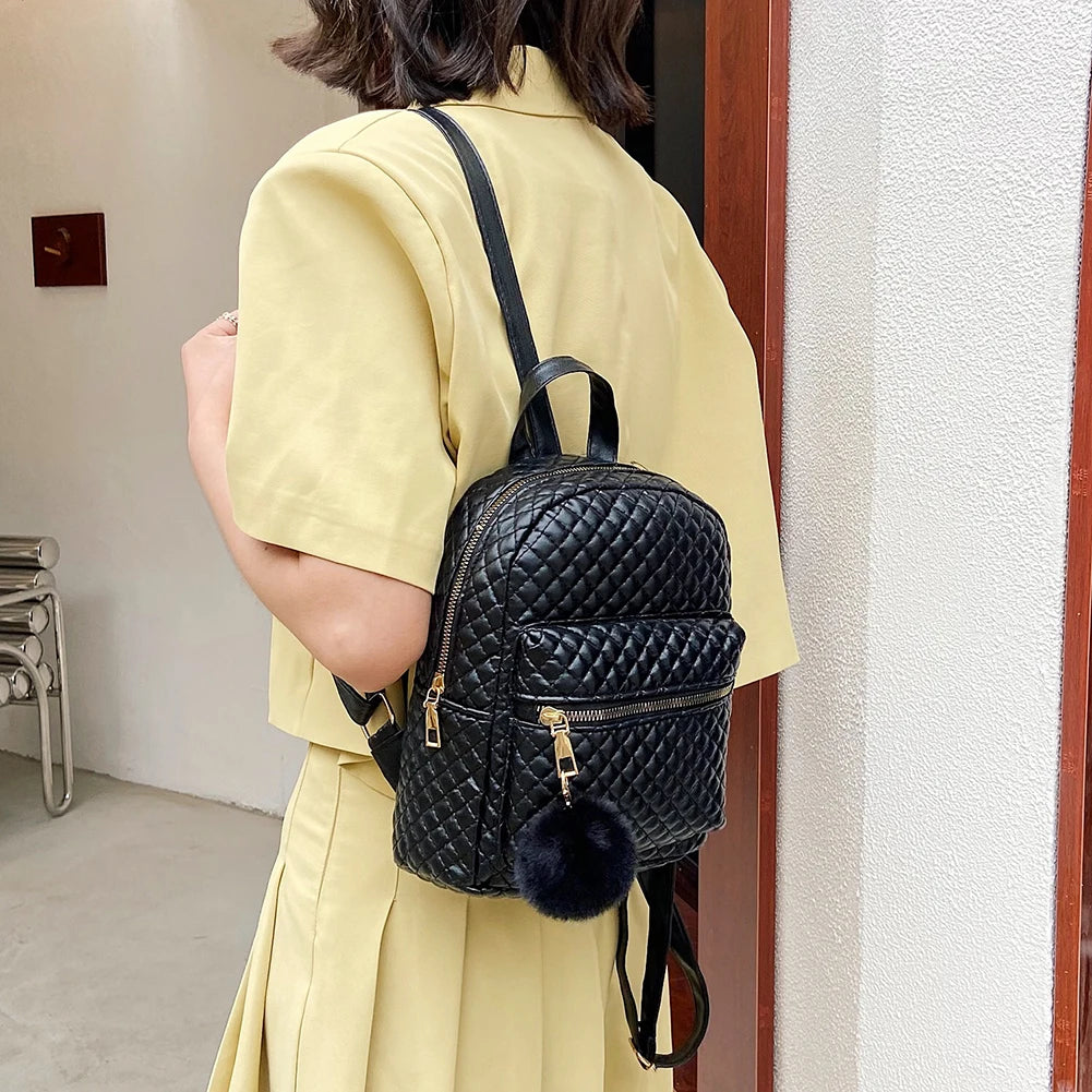 Preppy Style Lattice Pattern PU Leather Knapsacks Casual Women Handbag Rucksacks