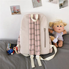 Preppy Style Waterproof Nylon Women Backpack Schoolbag Plaid Travel Bckpack