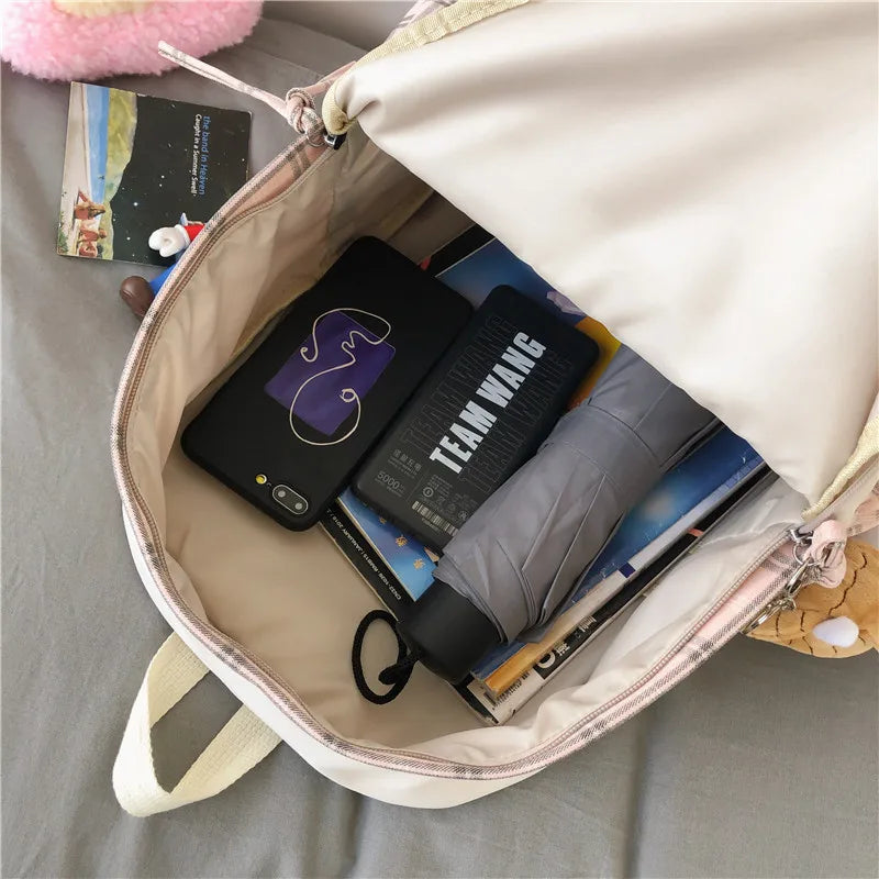 Preppy Style Waterproof Nylon Women Backpack Schoolbag Plaid Travel Bckpack