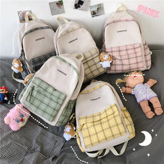 Preppy Style Waterproof Nylon Women Backpack Schoolbag Plaid Travel Bckpack