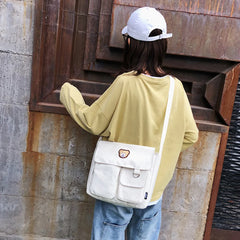 Preppy Style Canvas Cross Bag Reusable Eco-Friendly Casual Satchel Bag