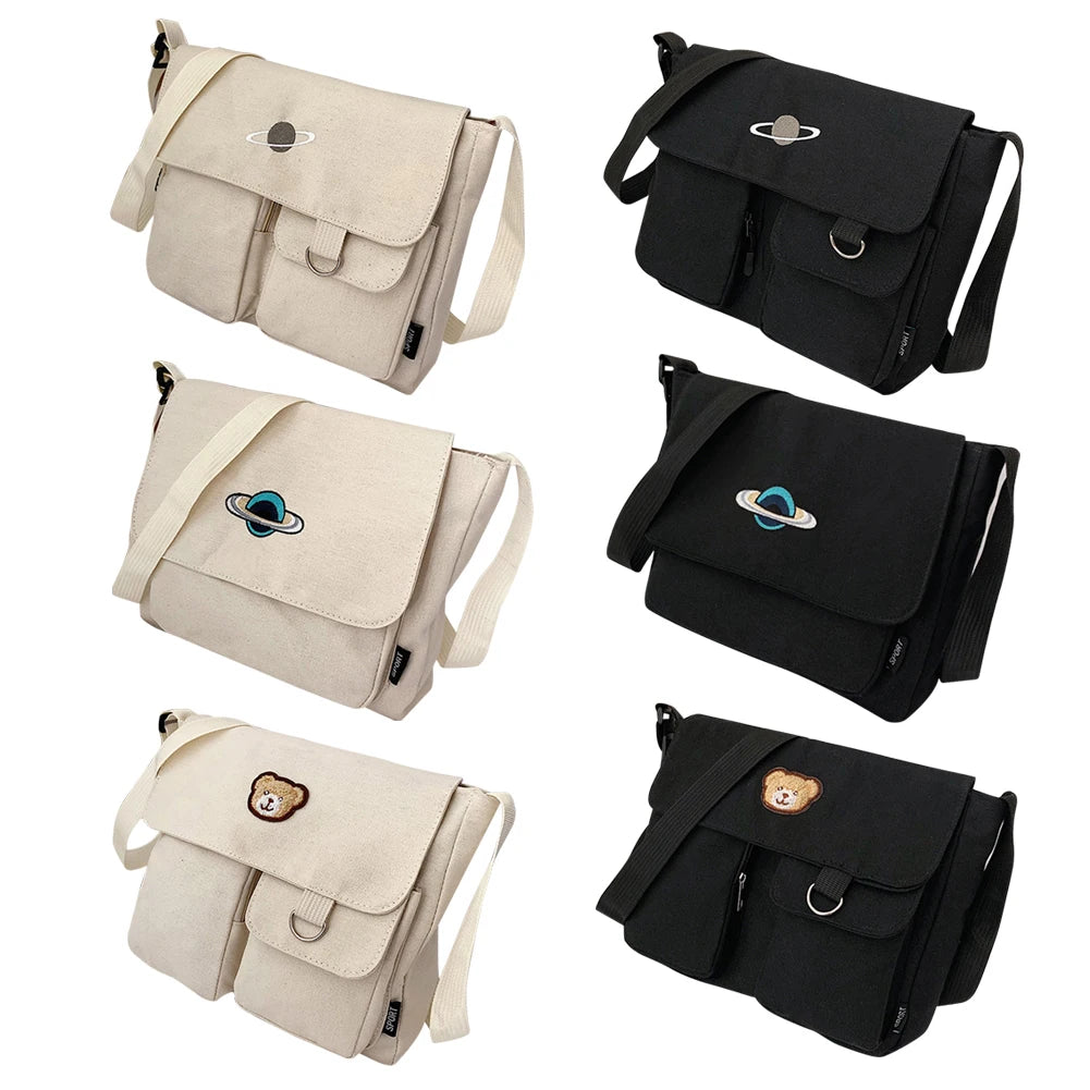 Preppy Style Canvas Cross Bag Reusable Eco-Friendly Casual Satchel Bag