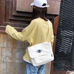 Preppy Style Canvas Cross Bag Reusable Eco-Friendly Casual Satchel Bag