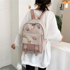 Preppy Style Women Backpack Contrast Nylon Knapsack