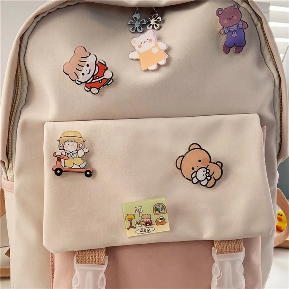 Preppy Style Women Backpack Contrast Nylon Knapsack