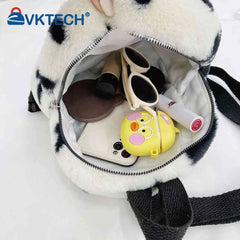 Preppy Style Women Flowers Printing Plush Backpack Casual Ladies Small Knapsack