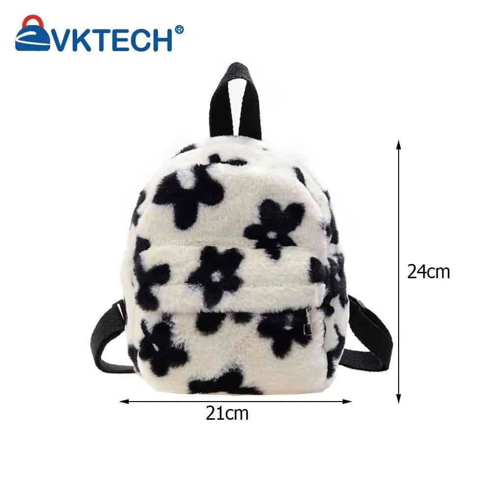 Preppy Style Women Flowers Printing Plush Backpack Casual Ladies Small Knapsack