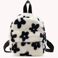 Flowers Printing Plush Backpack Casual Ladies Knapsack