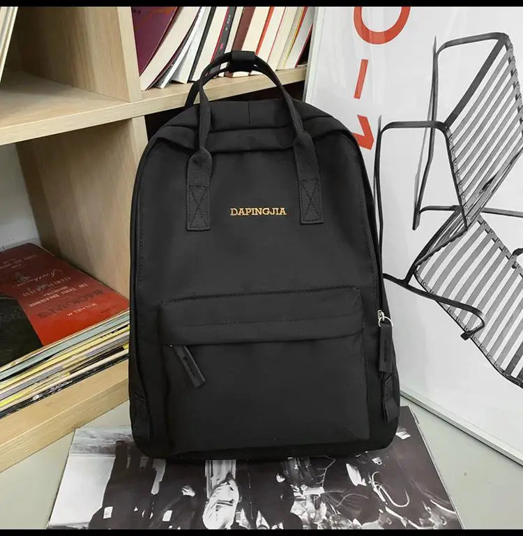 Preppy Style Women Nylon Zipper Backpack Students Solid School Knapsack
