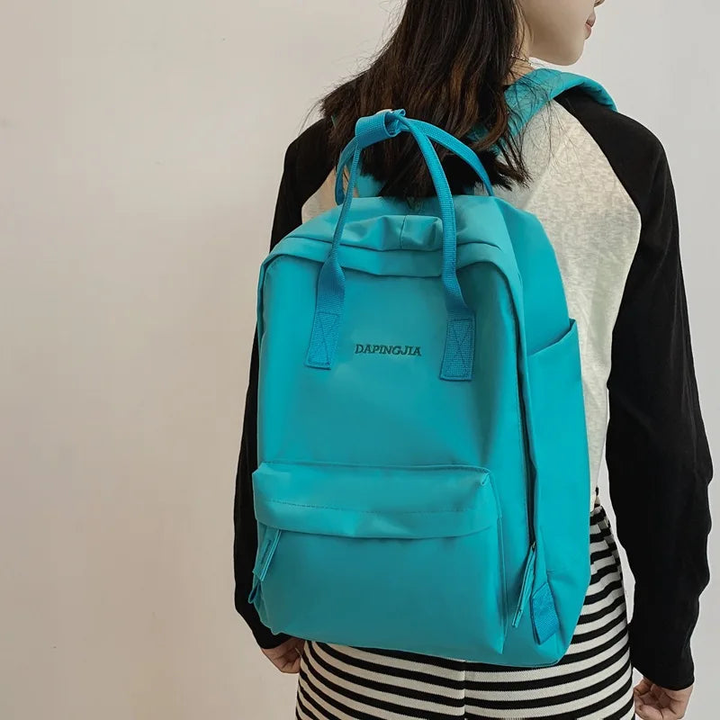 Preppy Style Women Nylon Zipper Backpack Students Solid School Knapsack
