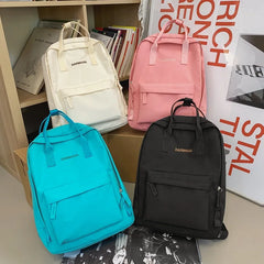Preppy Style Women Nylon Zipper Backpack Students Solid School Knapsack