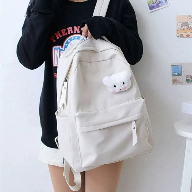 Preppy Solid Women Backpack for Teenage Girl