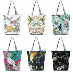 Bird Floral Printed Shoulder Bag Tote Eco Friendly Beach Bag