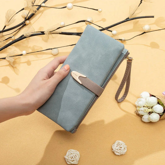 Women's Leisure Buckle Long Pu Wallet Wrist Band