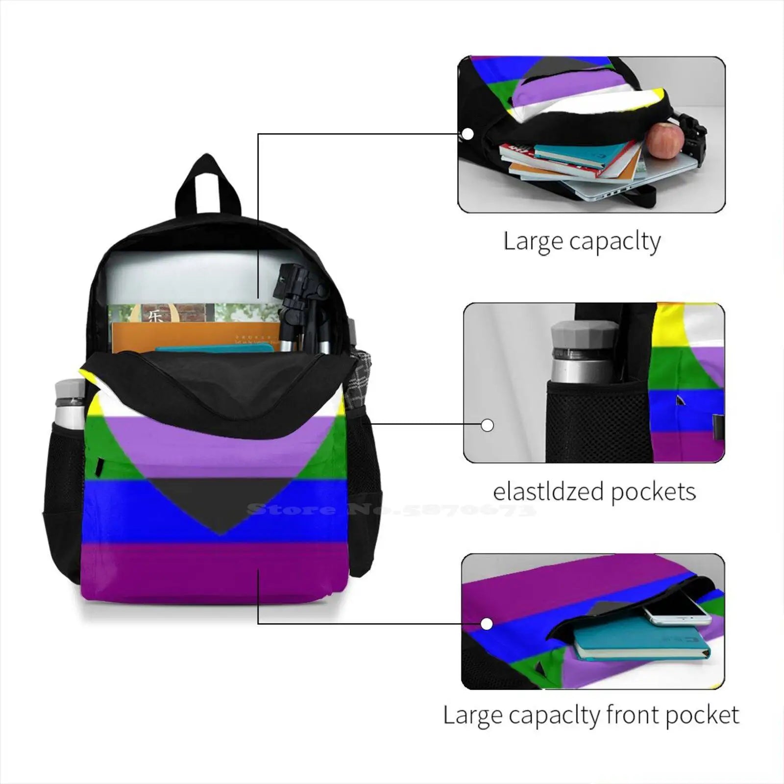 Pride Flag Non-Binary Heart Travel Laptop Backpack Bag
