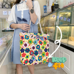 Flower Print Shoulder Bag Women Insulation Tote Reusable Travel Handbag