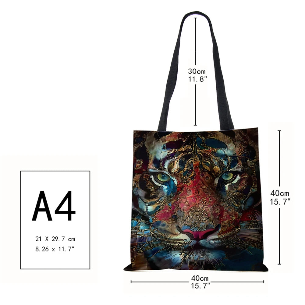 Leopard Owl Canvas Tote Shoulder Bag