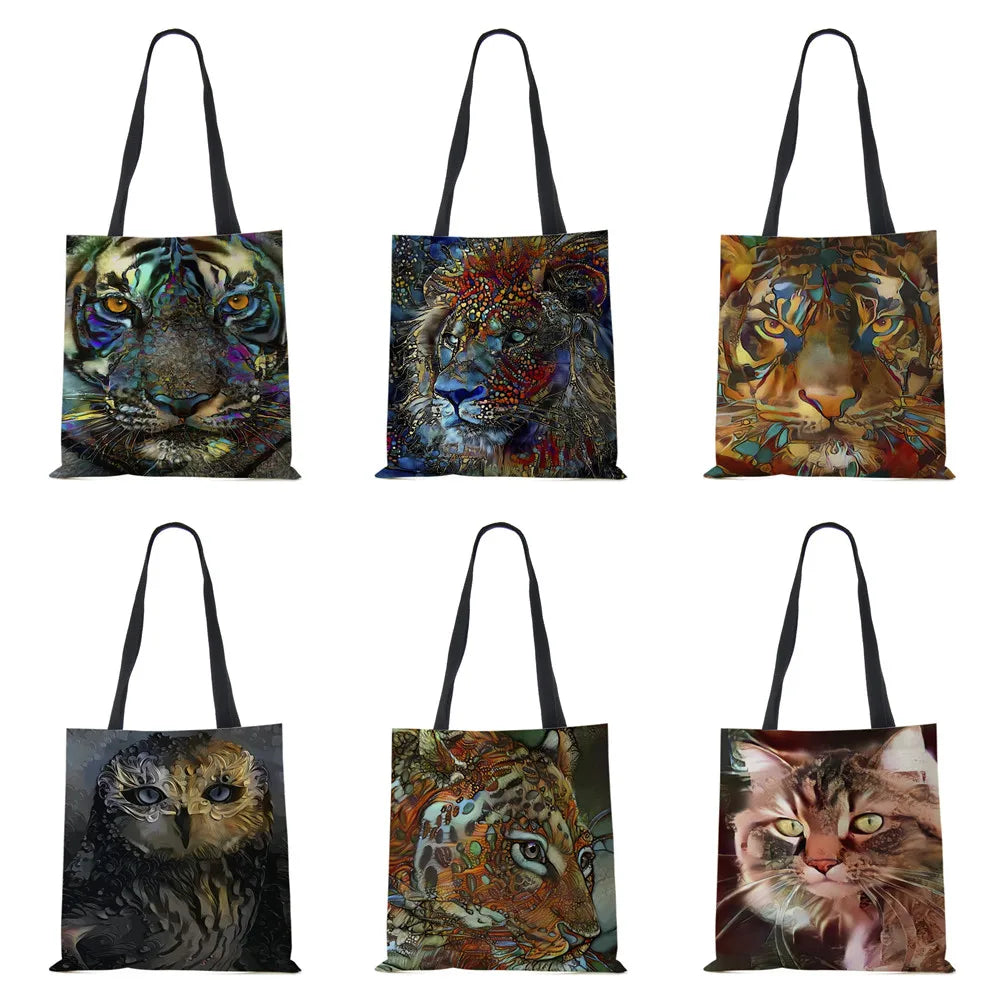 Leopard Owl Canvas Tote Shoulder Bag
