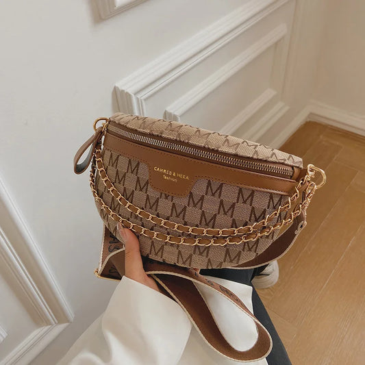 Plaid Pattern Fanny Packs for Women Fashionable Chain Waist Bag